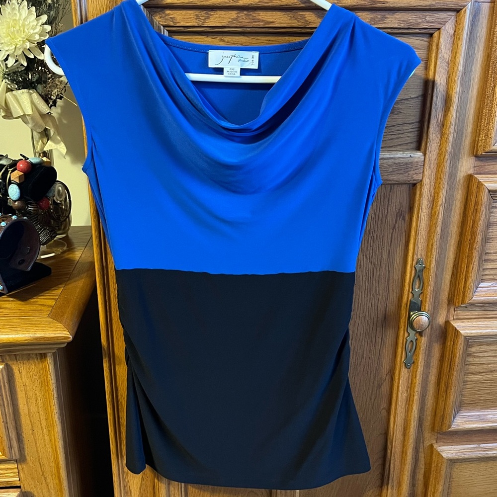 Josephine Studio Royal Blue and Black Cowl Neck Blouse